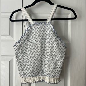 Anthropologie White and Baby Blue Top